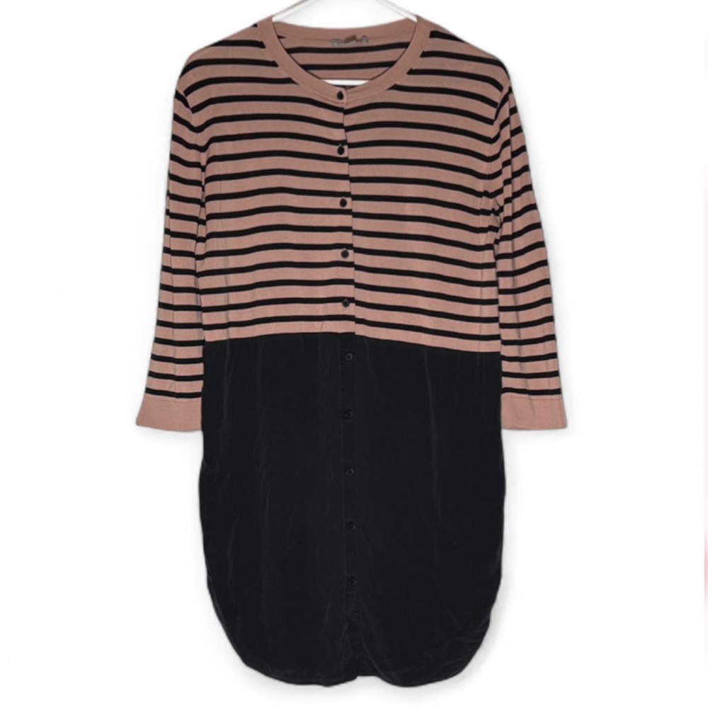 COS Striped Cotton and Silk Rounded Hem Mini Shirtdress